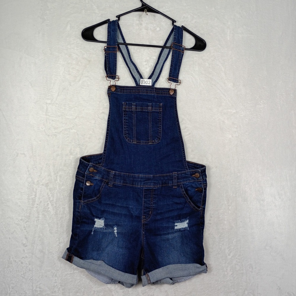Wax Jean‎ Denim Shortalls Womens 1XL Dark Wash Overall Summer Festival